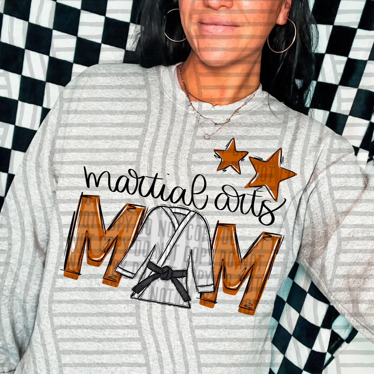 martial arts mom gray burnt orange stars (caplinger) DTF transfer