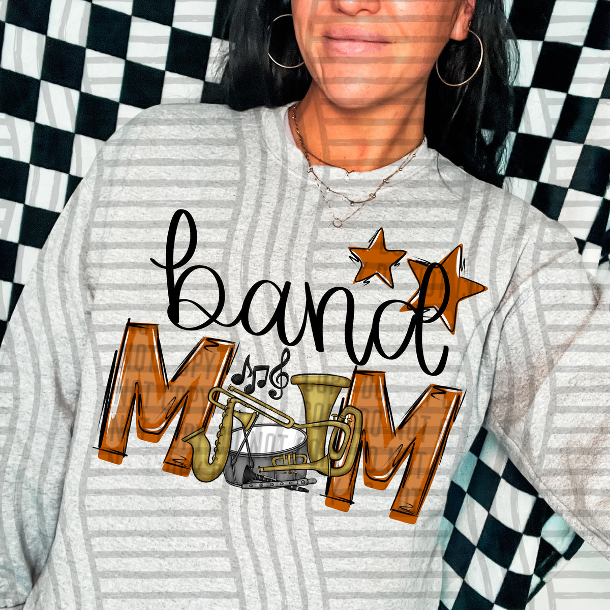 band mom gray burnt orange stars (Caplinger) DTF transfer