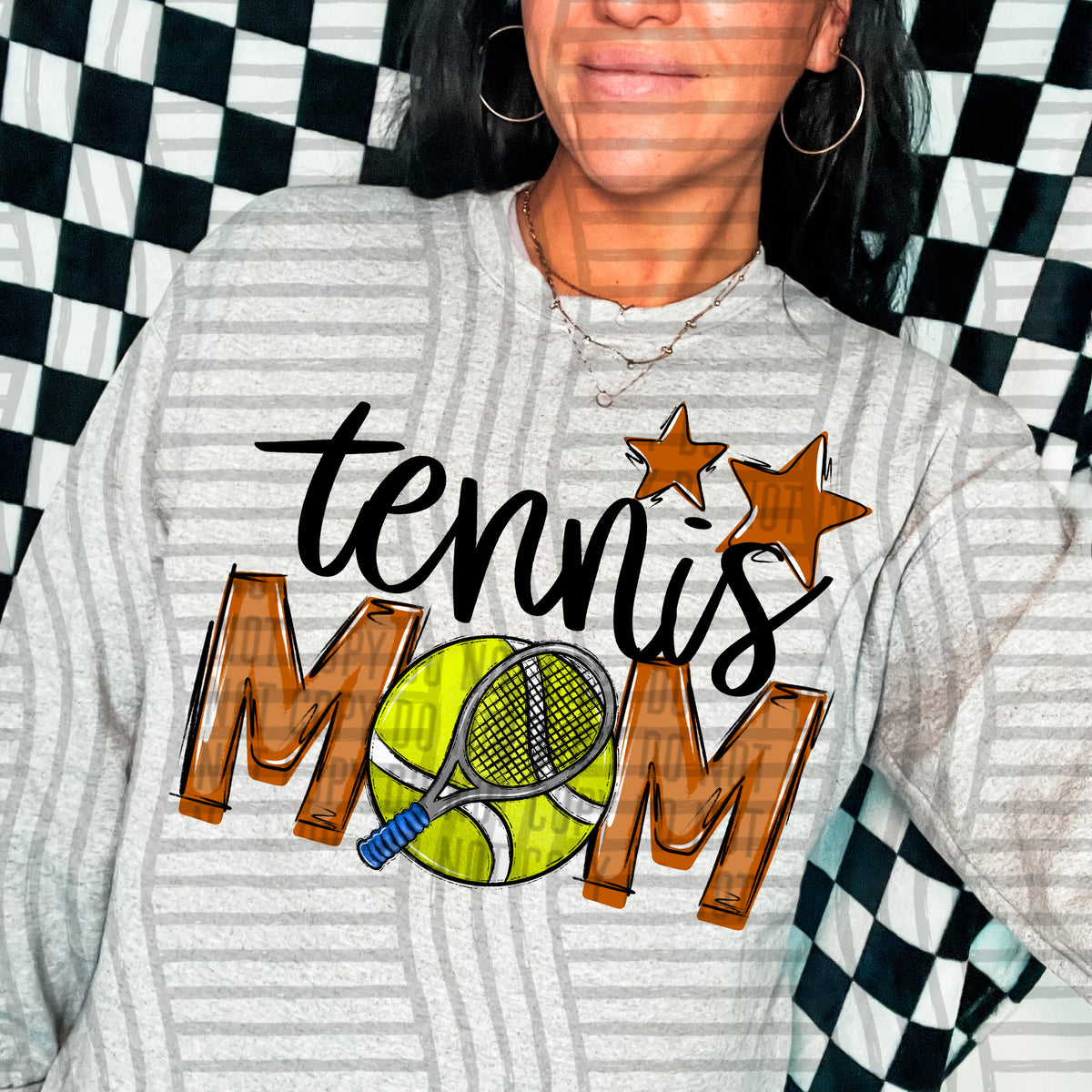 tennis mom grey burnt orange stars (caplinger) DTF transfer