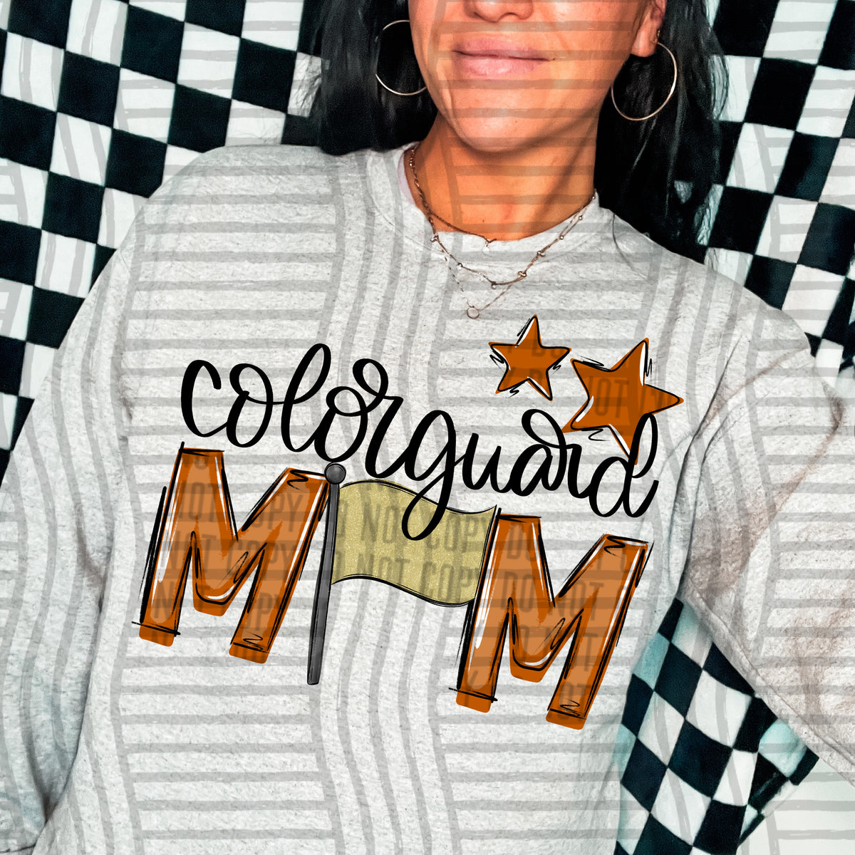color guard mom gray burnt orange stars (Caplinger) DTF transfer
