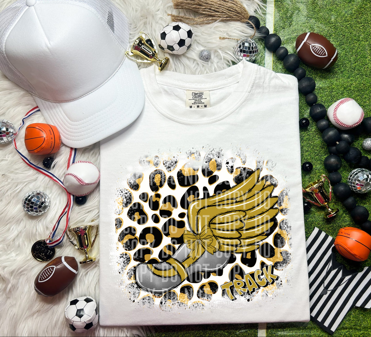 Track Shoe Leopard Background Gold (Caplinger) DTF transfer