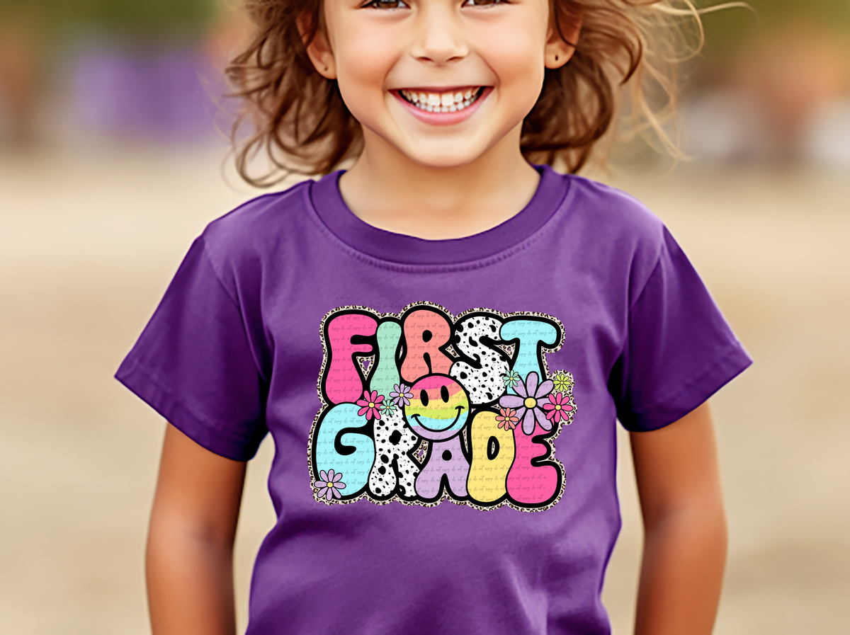 First grade retro happy face GIRL DTF transfer