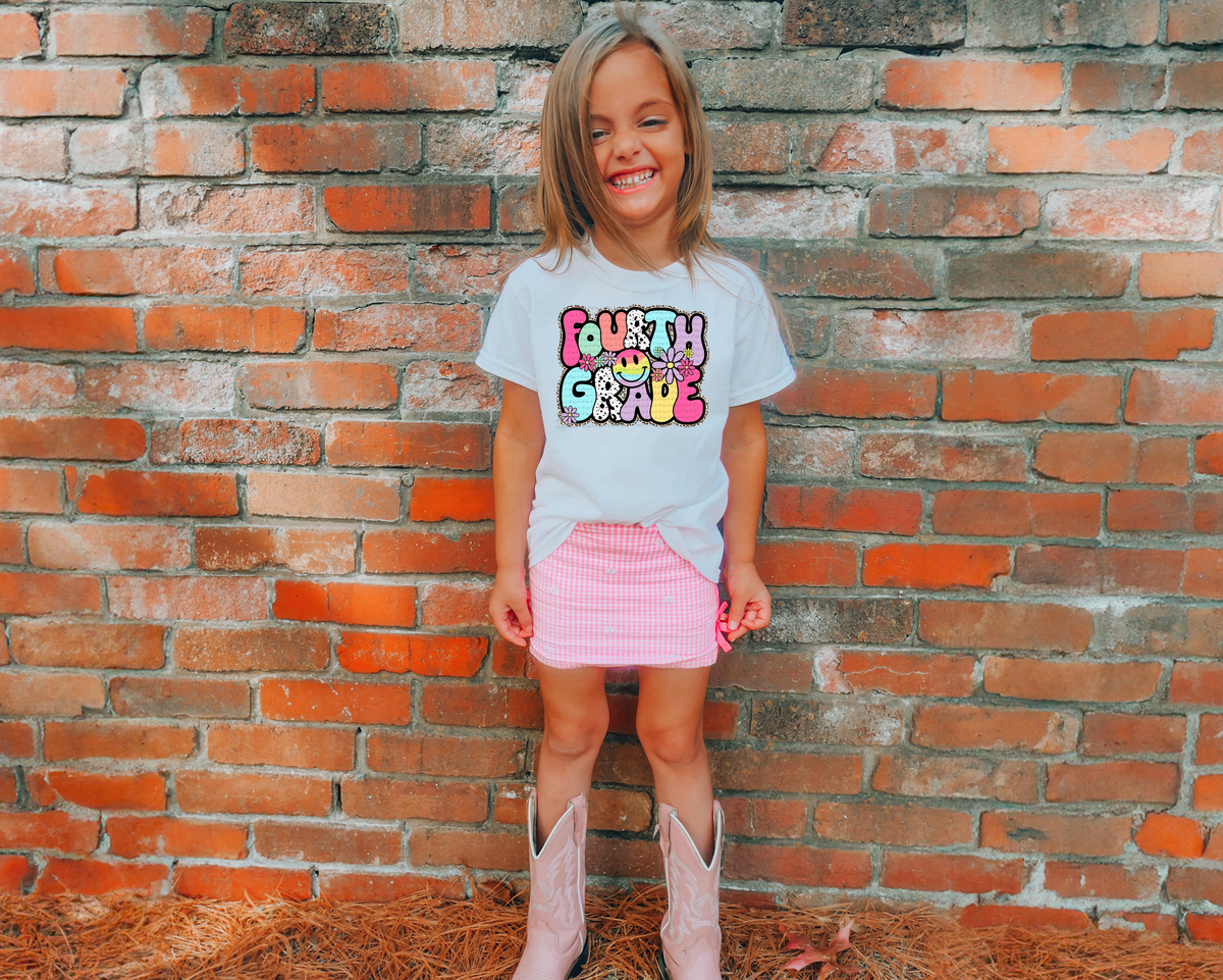 Fourth grade retro with happy face GIRL 68685 DTF transfer