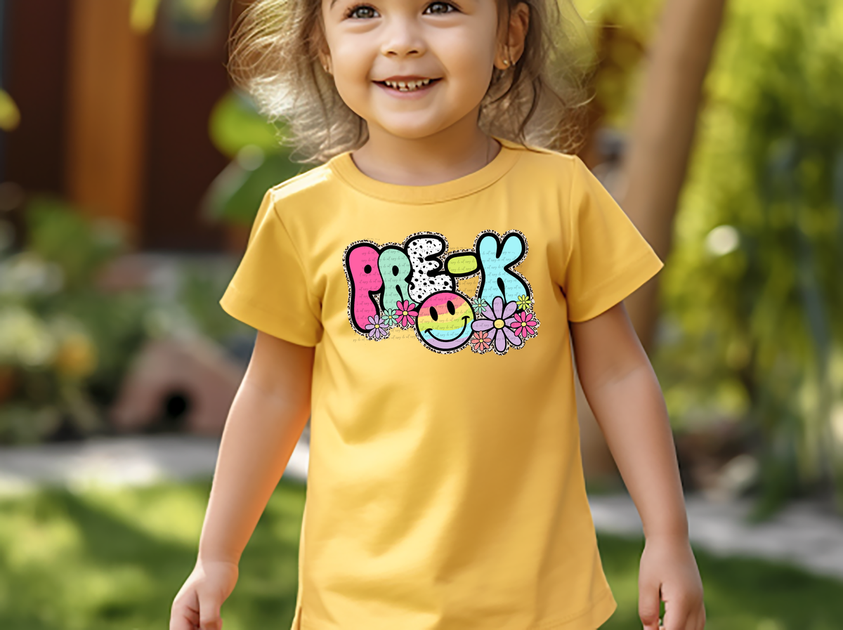 Pre-k retro happy face daisy GIRL DTF transfer