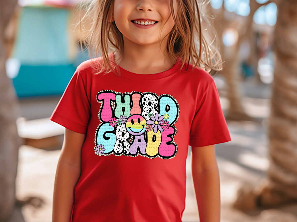 Third grade retro happy face GIRL DTF transfer