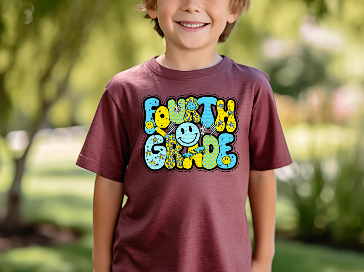 Fourth grade retro happy face BLUE BOY DTF transfer