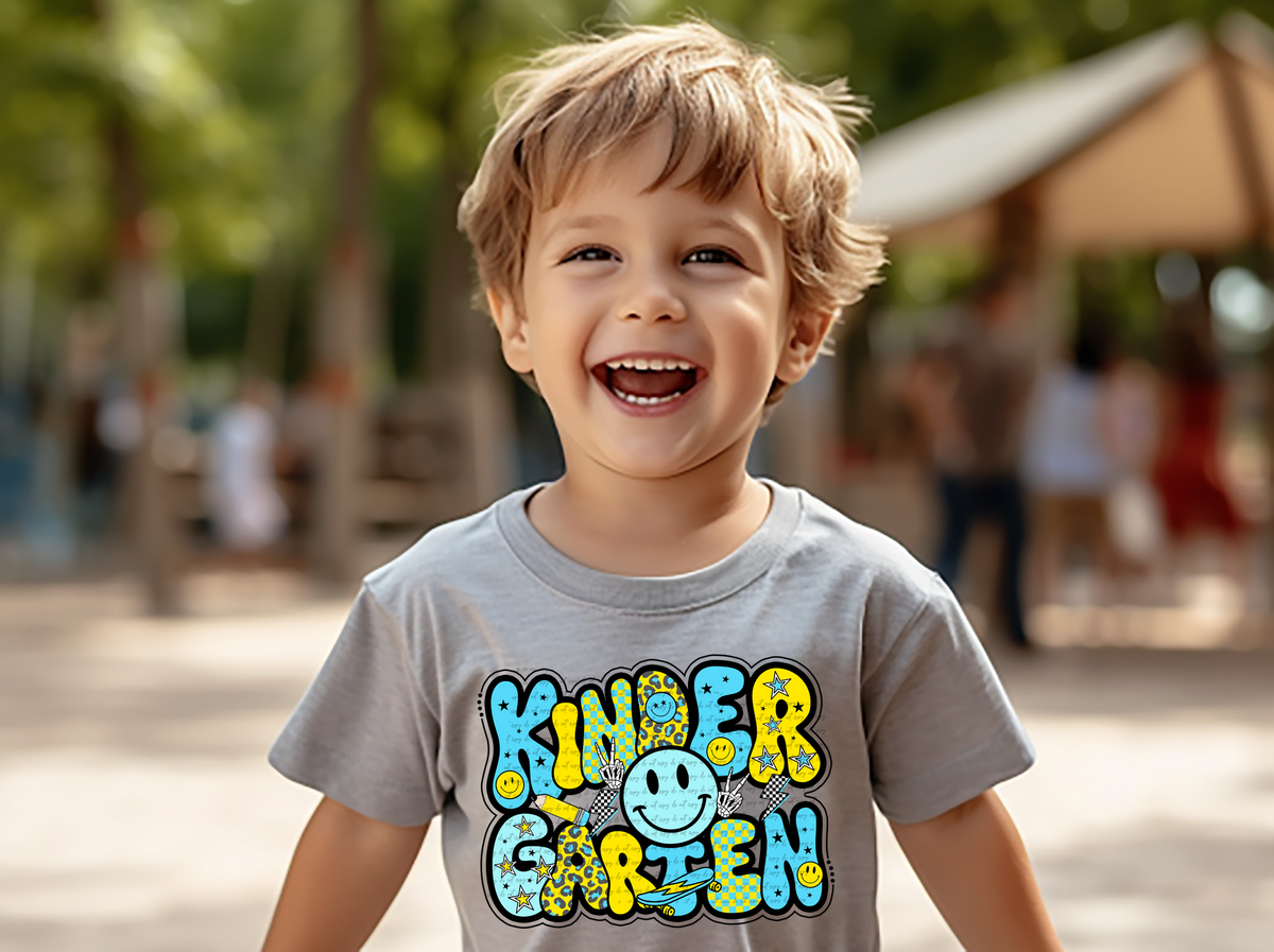Kindergarten retro happy face BLUE BOY 68675 DTF transfer