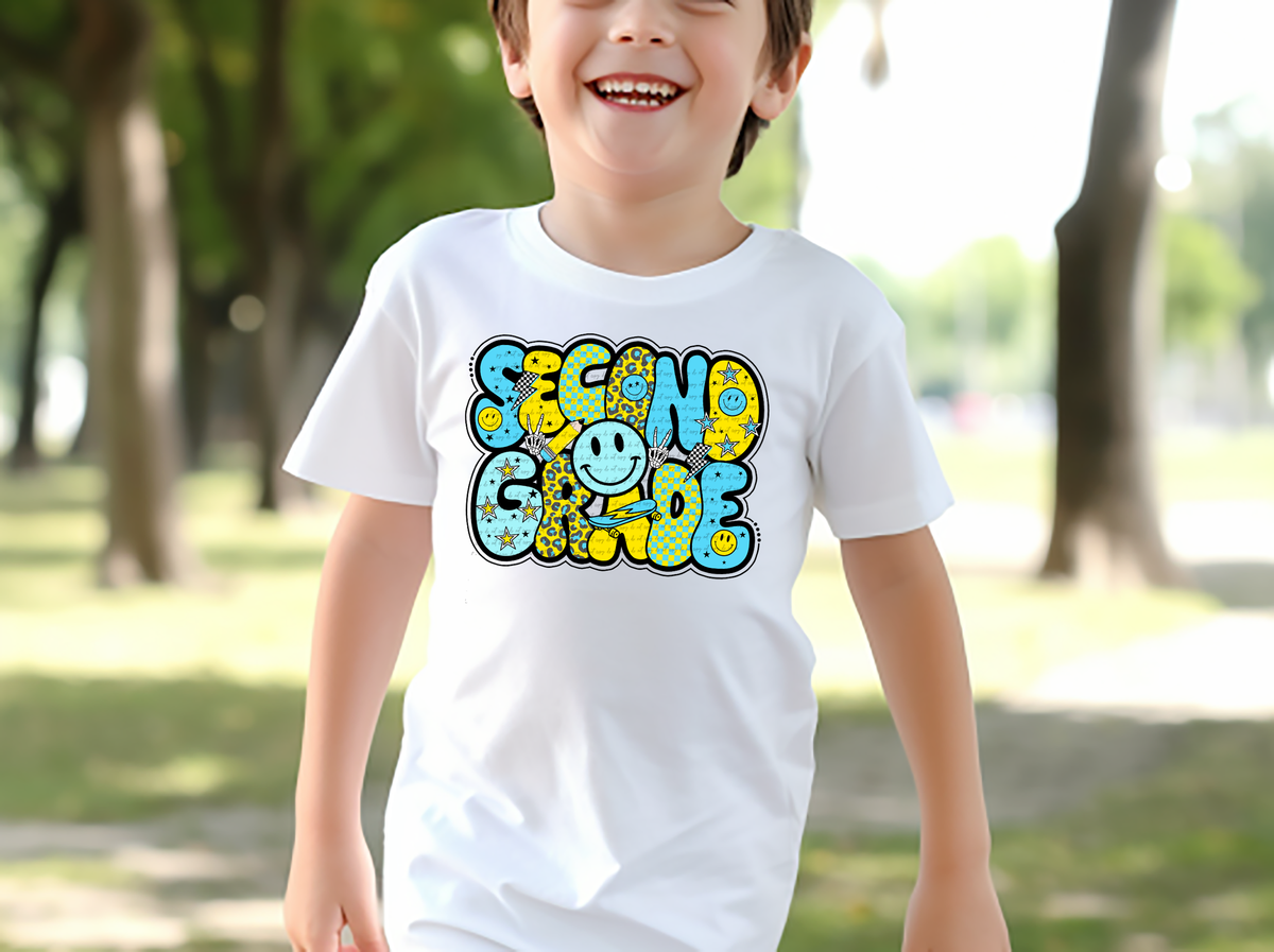 Second grade retro happy face BLUE BOY DTF transfer