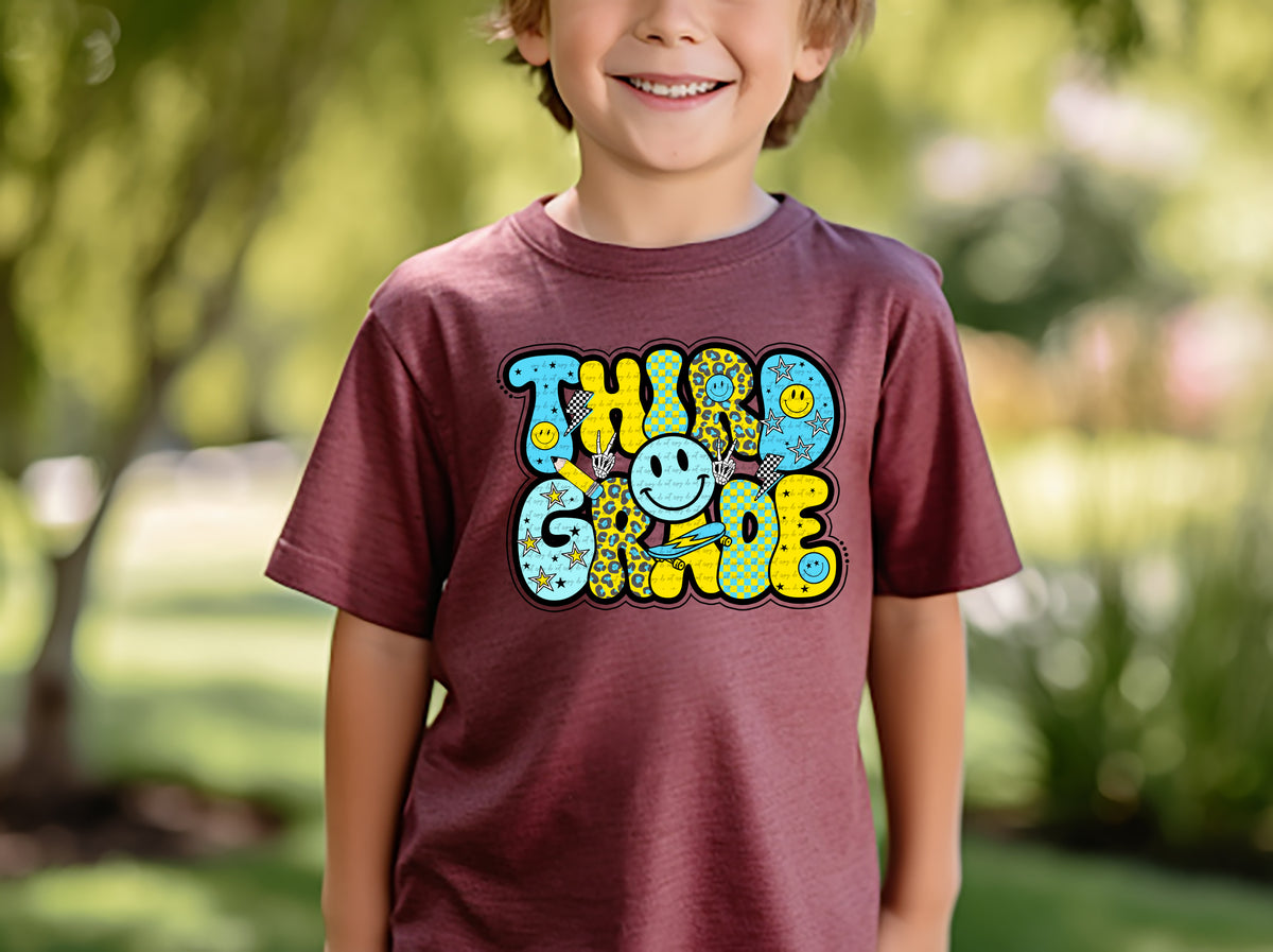 Third grade retro happy face BLUE BOY DTF transfer