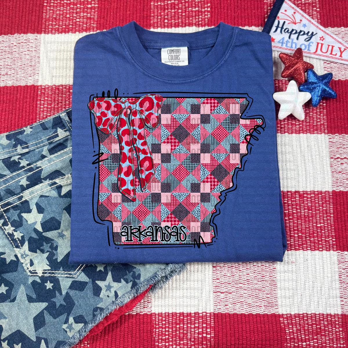 Arkansas RWB faux patchwork (Caplinger) dtf transfer