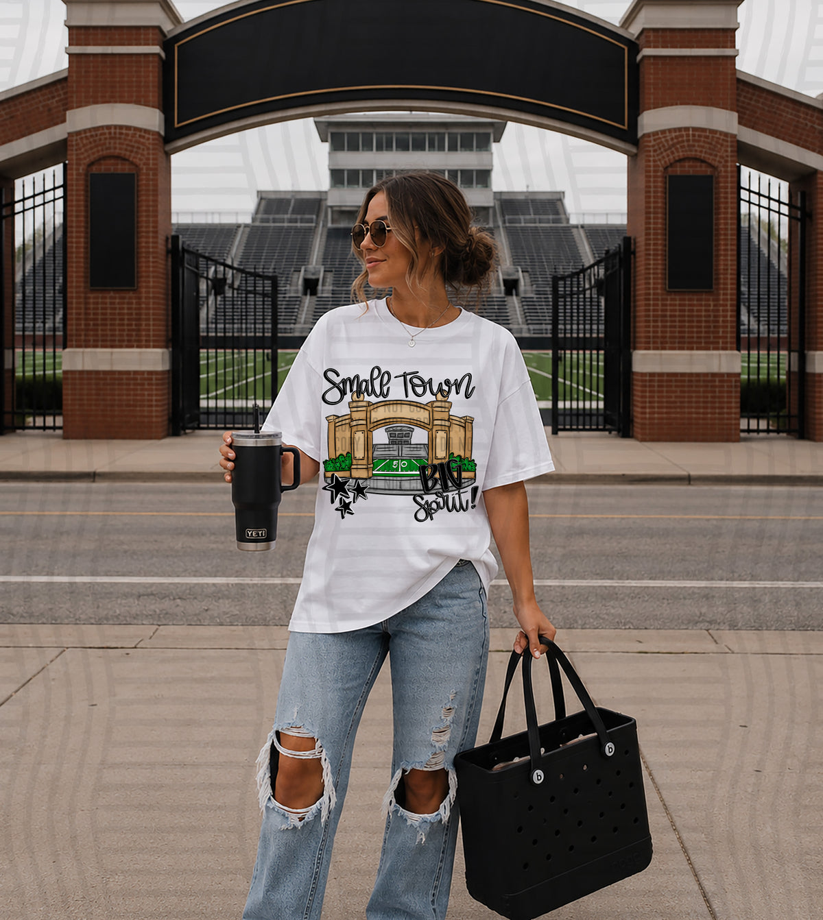 small town Football big spirit stadium BLACK (caplinger) DTF Transfer