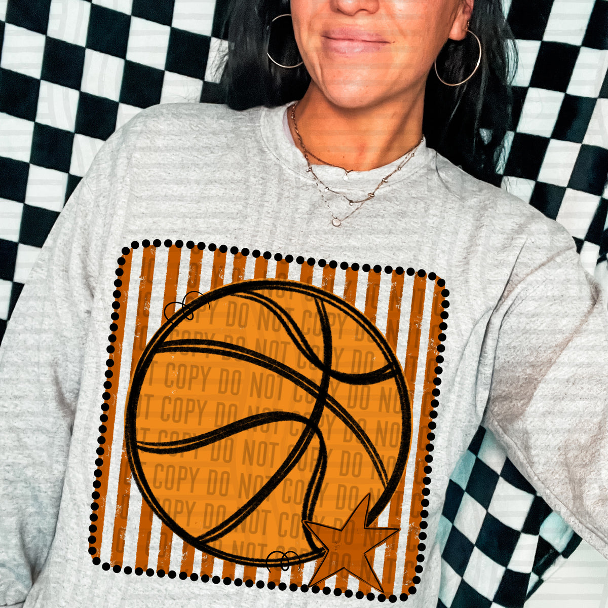 Basketball burnt orange striped frame (Caplinger) DTF transfer