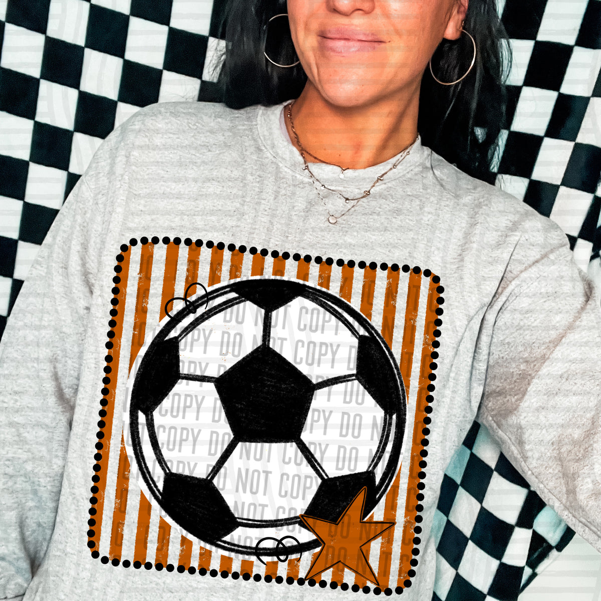 Soccer burnt orange striped frame (Caplinger) DTF transfer