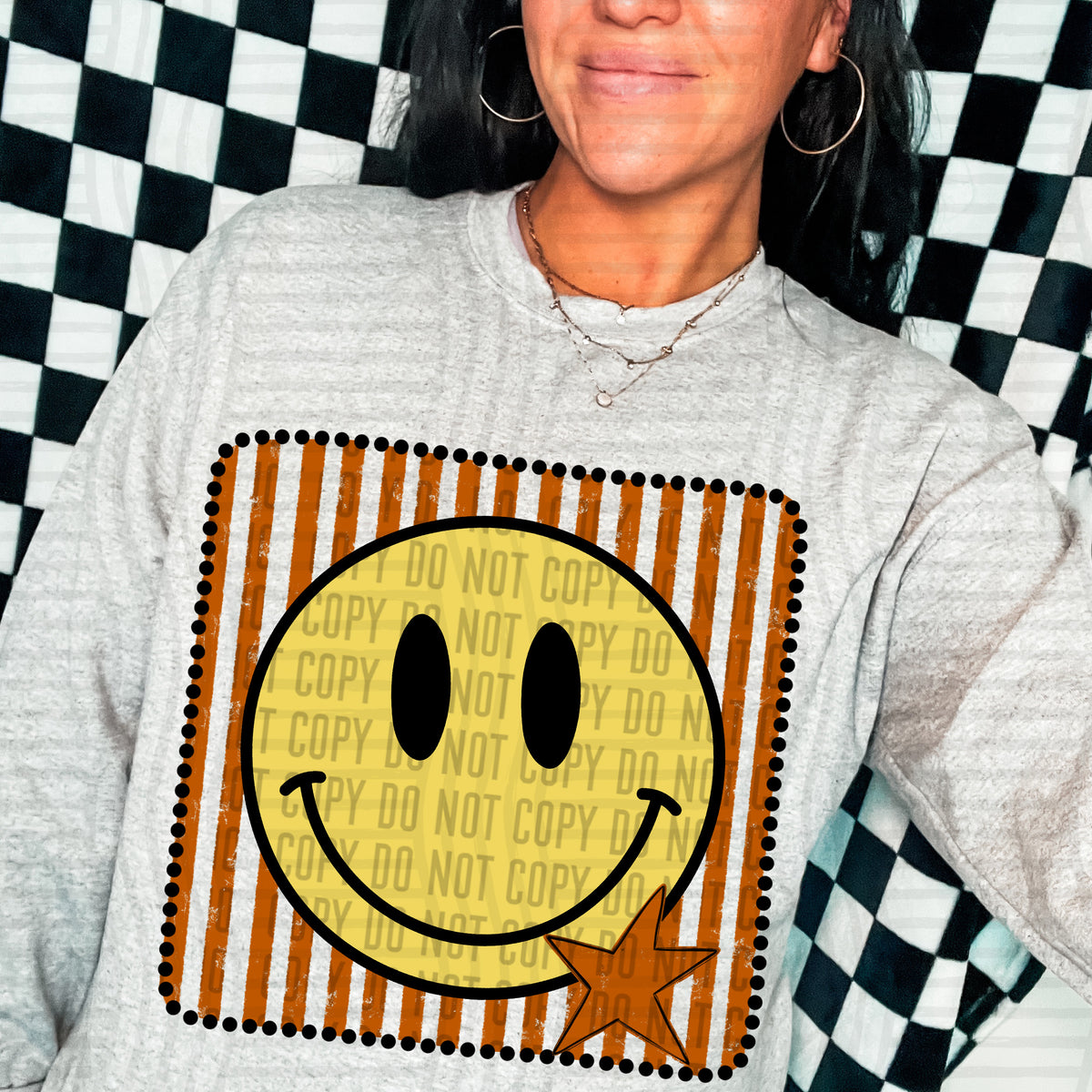 Smiley burnt orange striped frame (Caplinger) DTF transfer