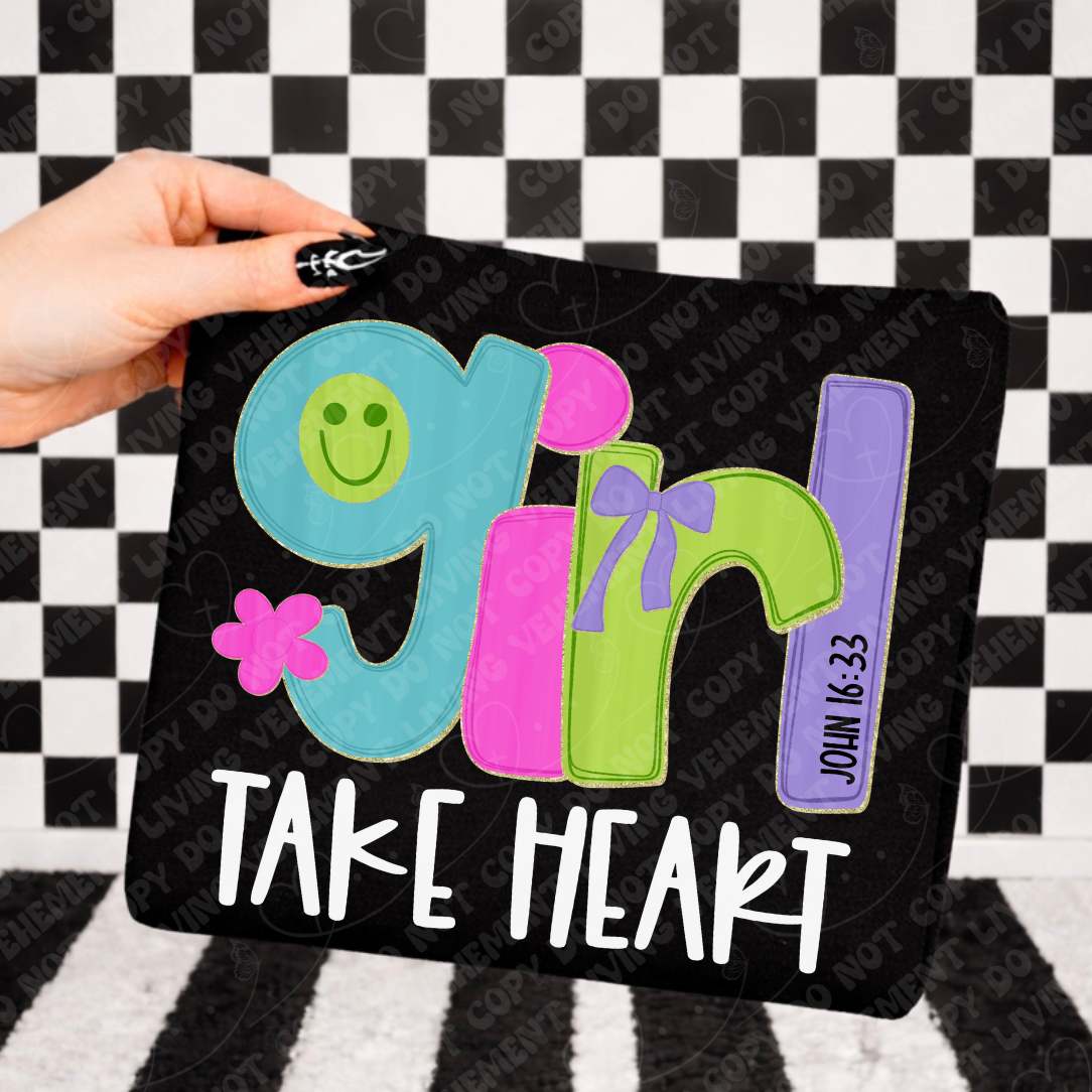 Take heart girl happy face WHITE (Vehement) DTF Transfer