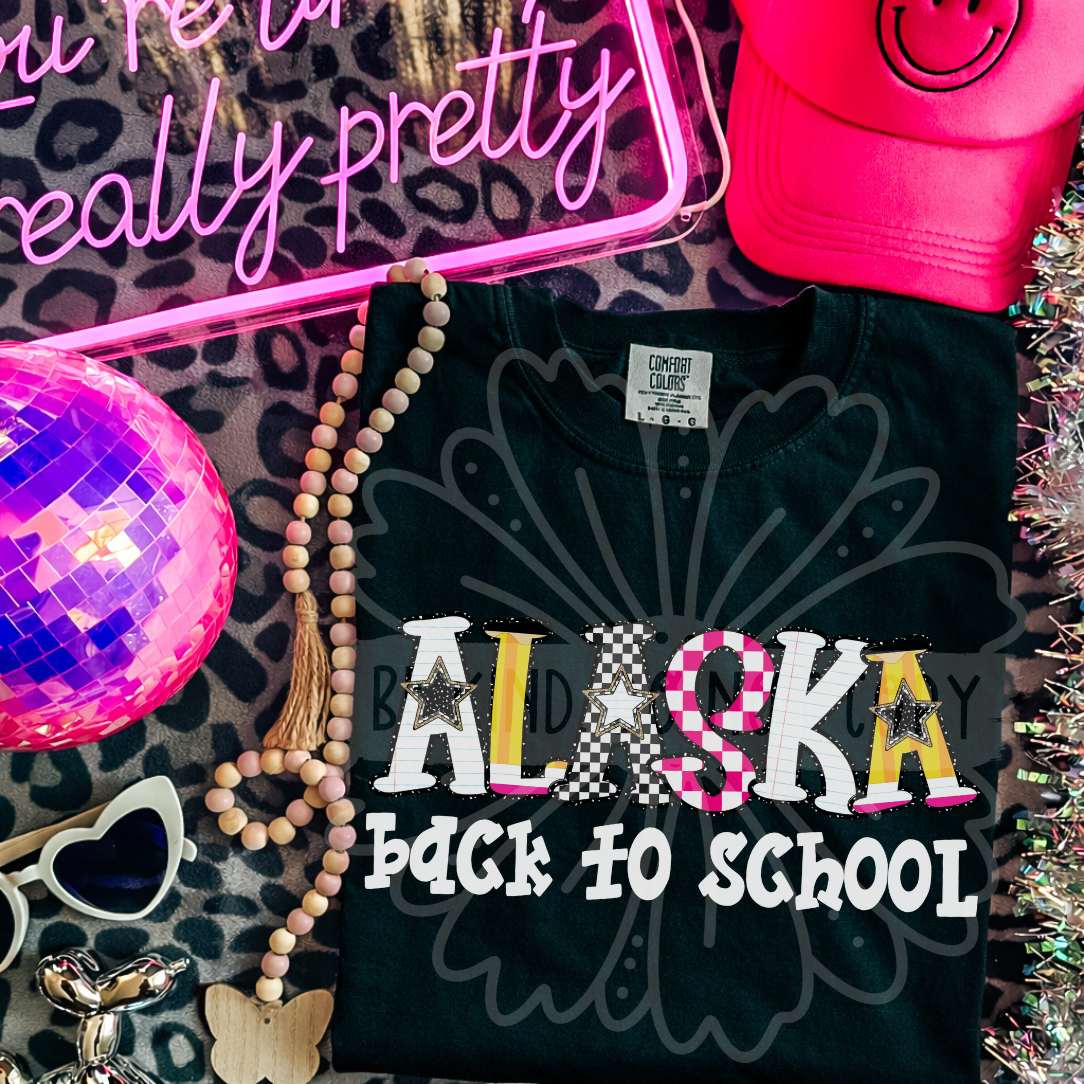 alaska back to school patterned letters (vehement) DTF Transfer