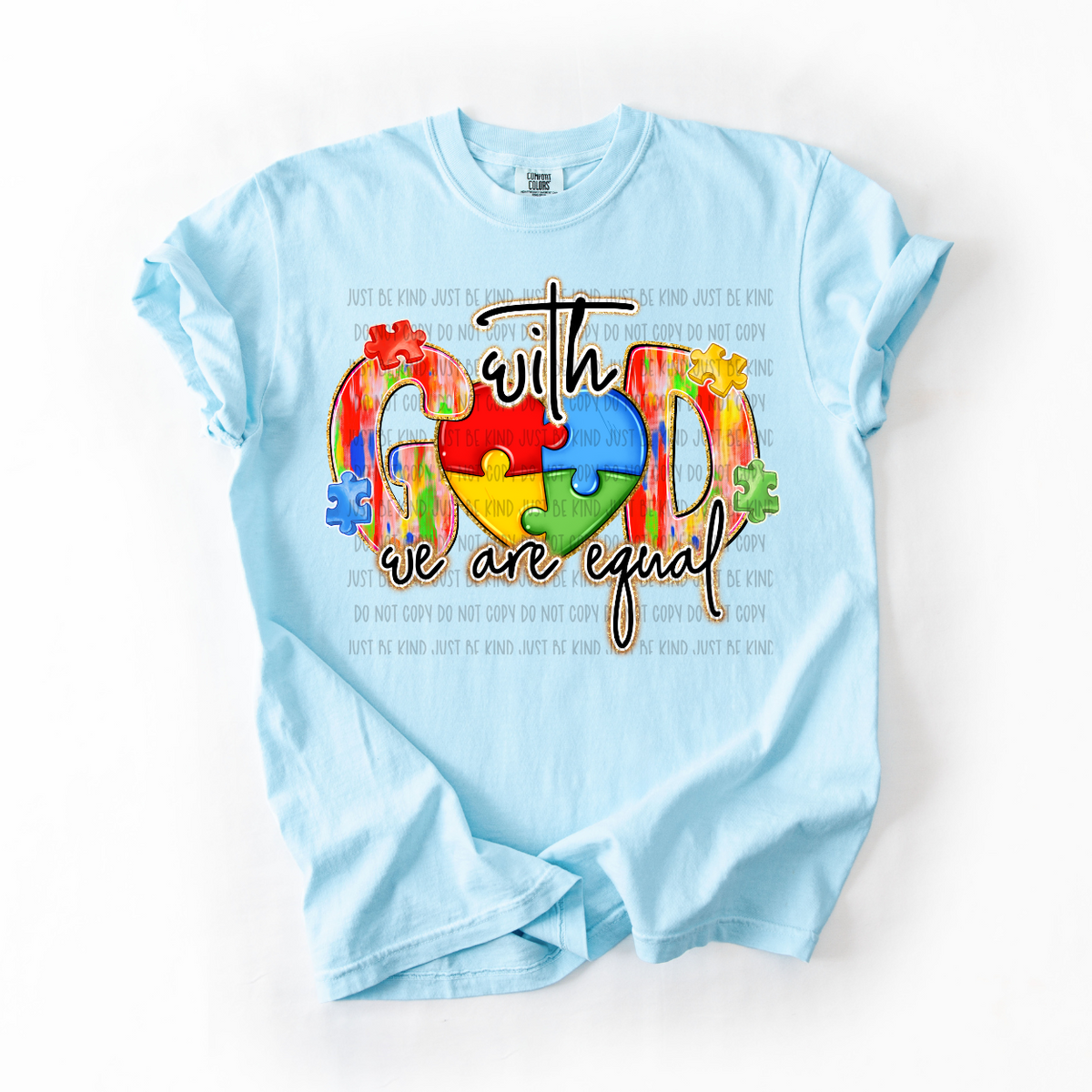 With God we are equal Autism Puzzle piece heart (SSD) DTF transfer
