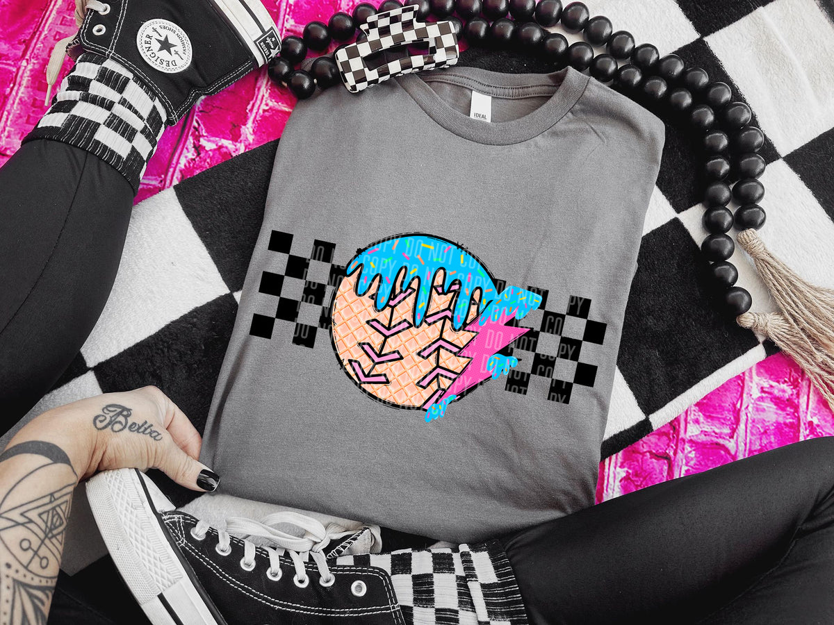 Softball checkered drip pink lightning bolt (Caplinger) DTF transfer