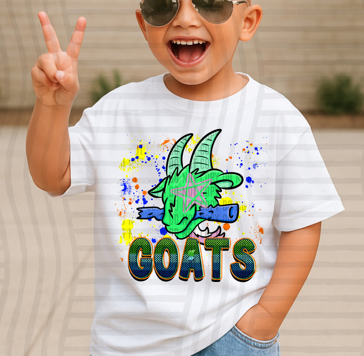 goats paint splatter boy blue green and yellow (Caplinger) DTF Transfer