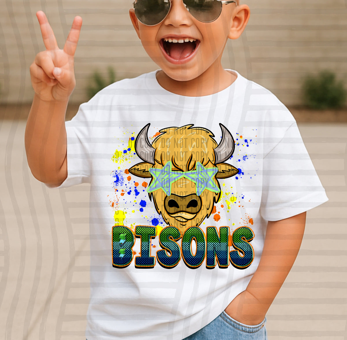 bisons paint splatter boy blue green and yellow (Caplinger) DTF Transfer