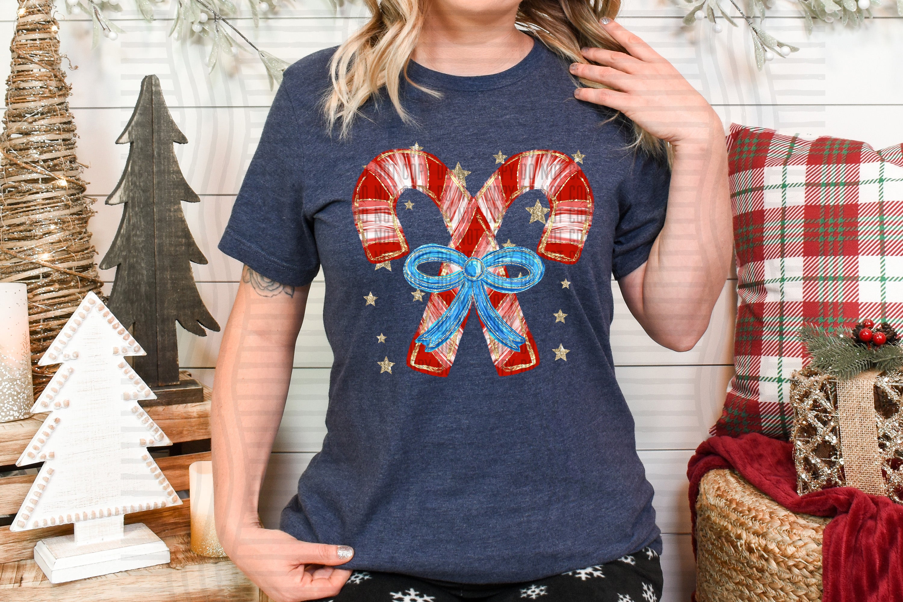 Candy Cane bow (caplinger) DTF transfer – Mud & Grace Transfers