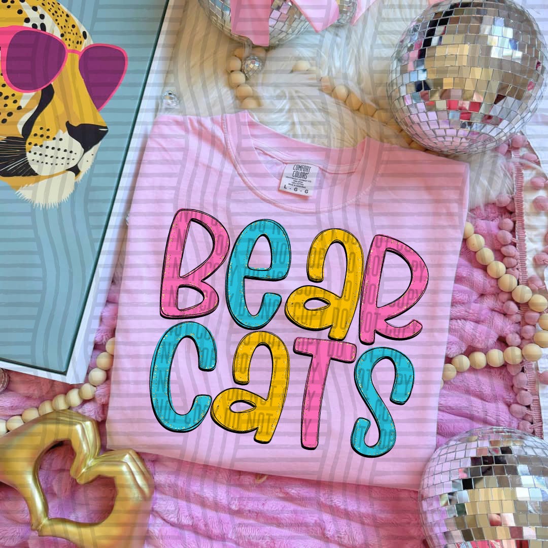 blue yellow and pink bear cats stacked (Caplinger) DTF Transfer