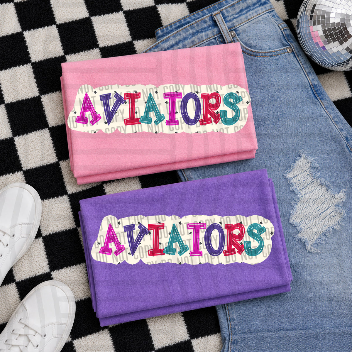 aviators bubble around letters with small stars (Caplinger) DTF Transfer