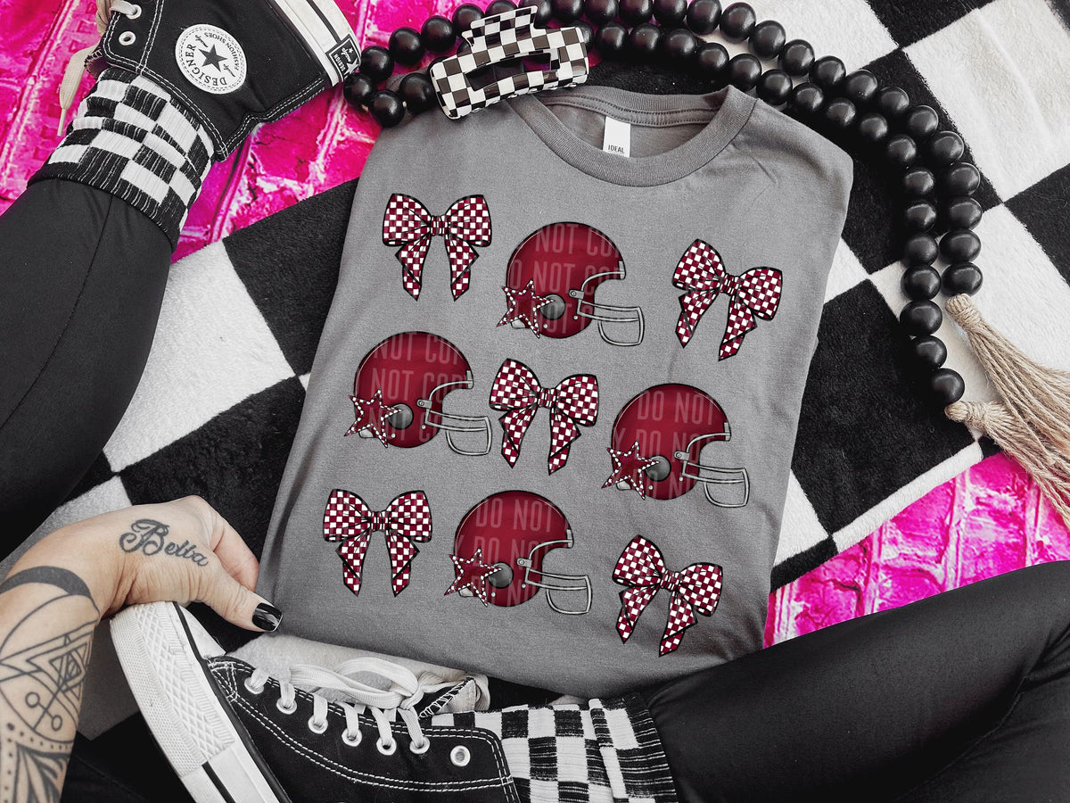 Maroon Helmet and Bow Collage (Caplinger) DTF transfer