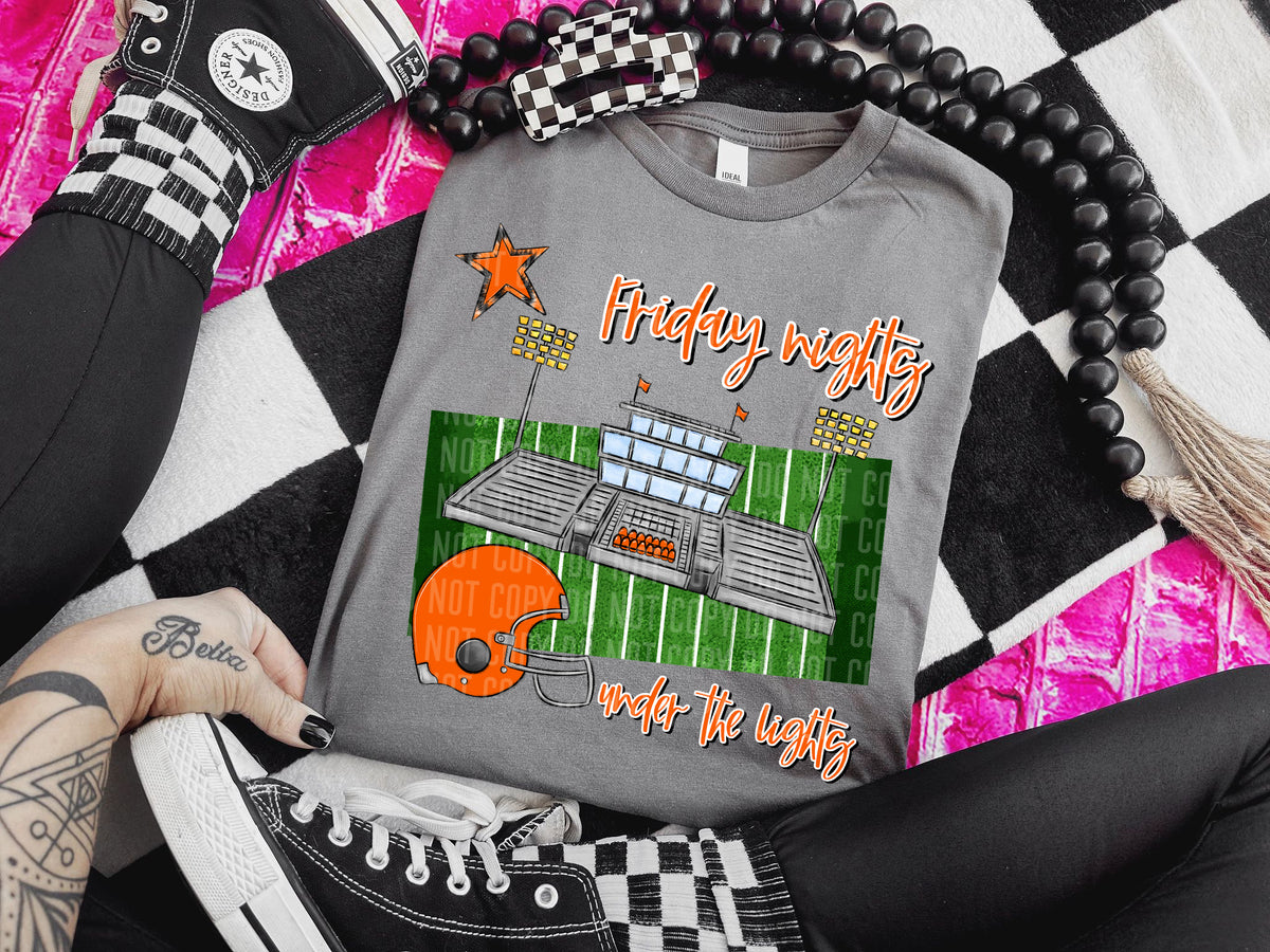Friday nights under the lights football stadium ORANGE (Caplinger) DTF transfer