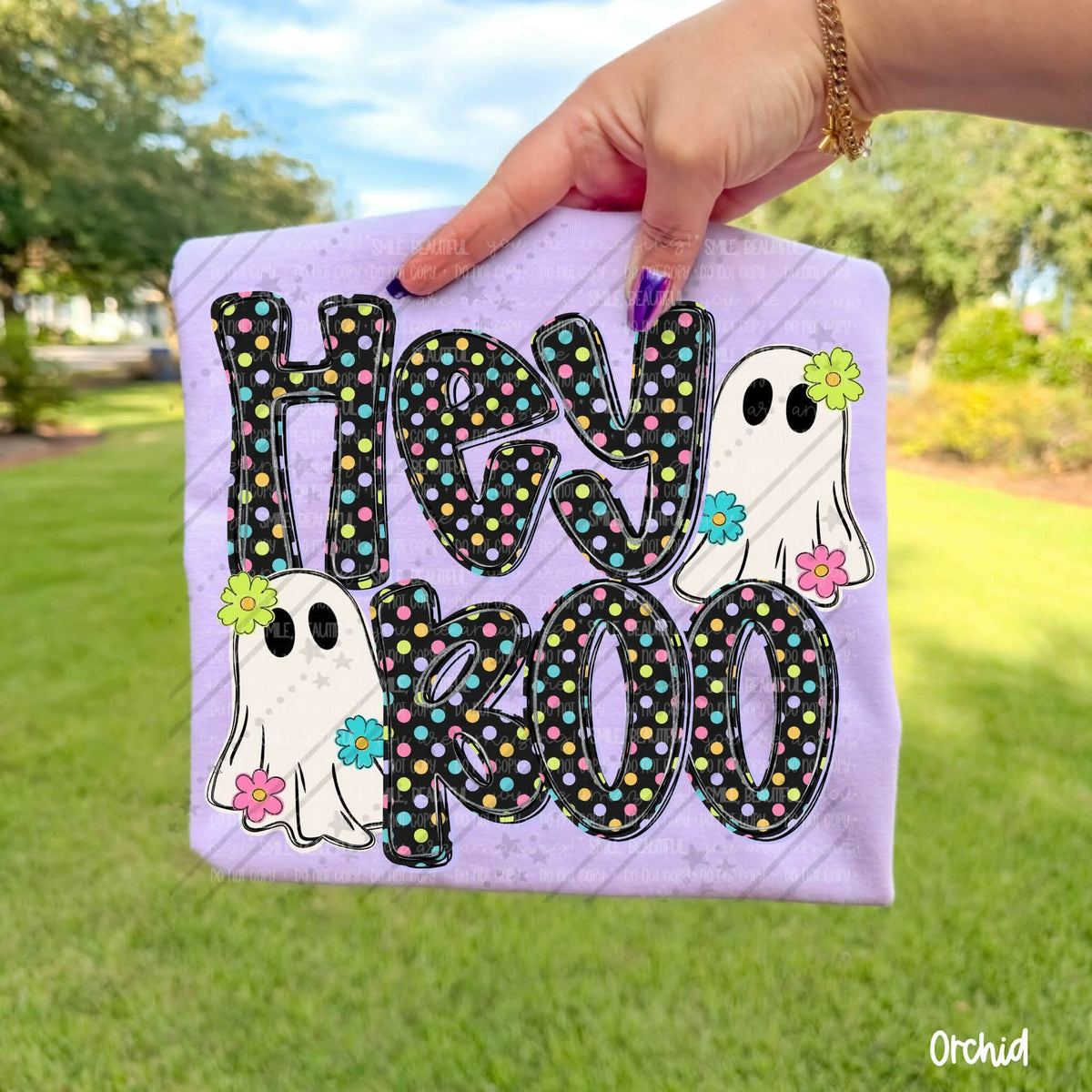 Hey boo color polka dots with ghosts (Carter) Sunday Special DTF transfer