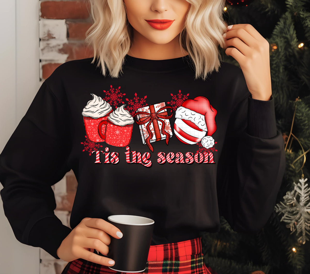 Tis the season red mug and ornament (Linda) DTF transfer