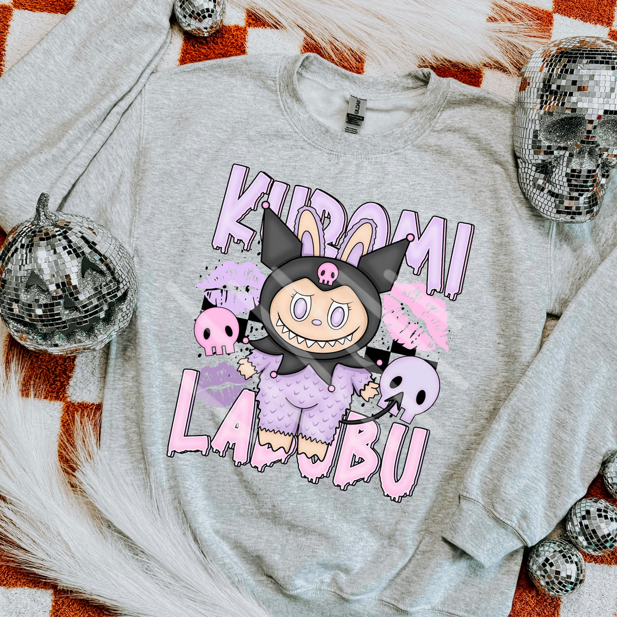 Pink and purple bubu with skulls (cstage) 114267 DTF transfer