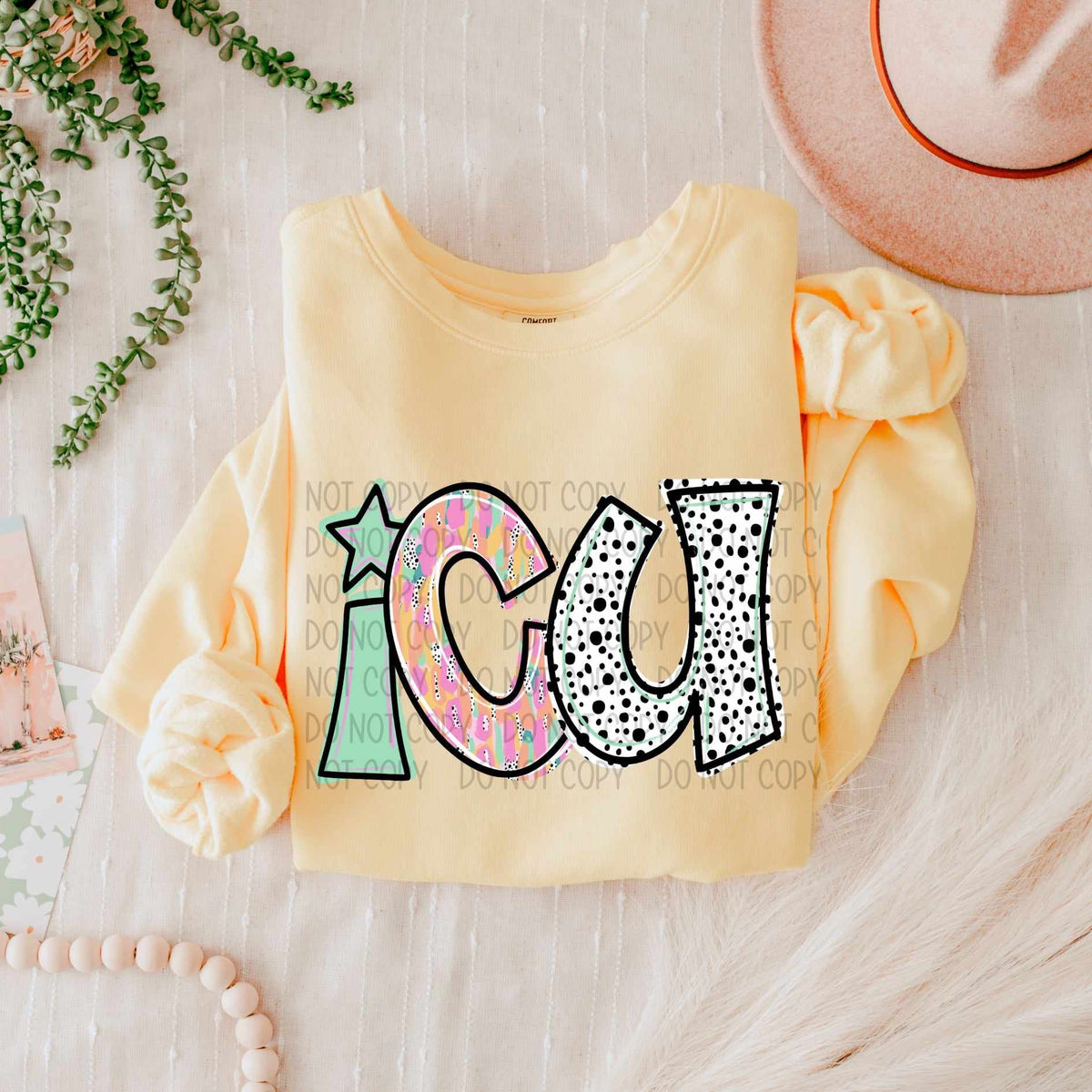 ICU peach and green (SW) 58402 DTF transfer