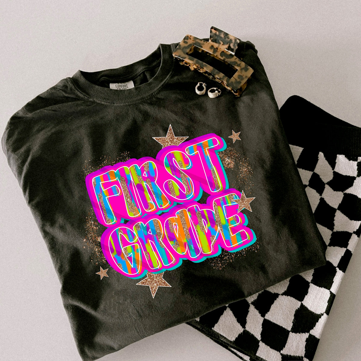 First Grade Rainbow and glitter gold stars scarlow 110389 DTF transfer