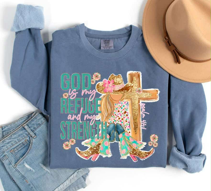 God is my refuge cowgirl and cross (s&g) DTF Transfer