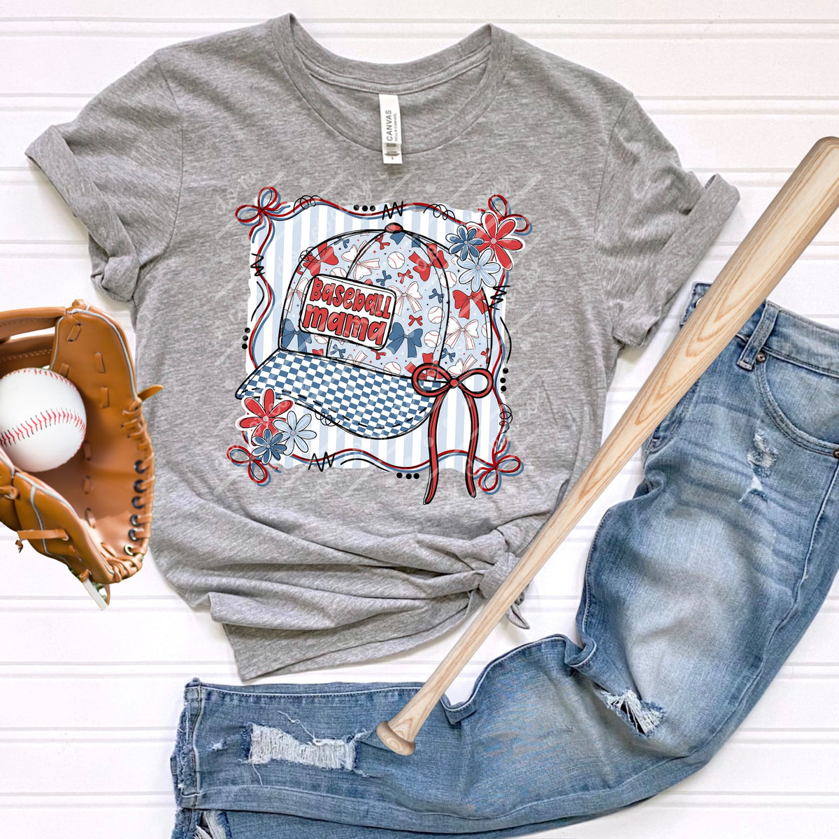 Baseball Mama hat and flower frame (MZ) DTF Transfer