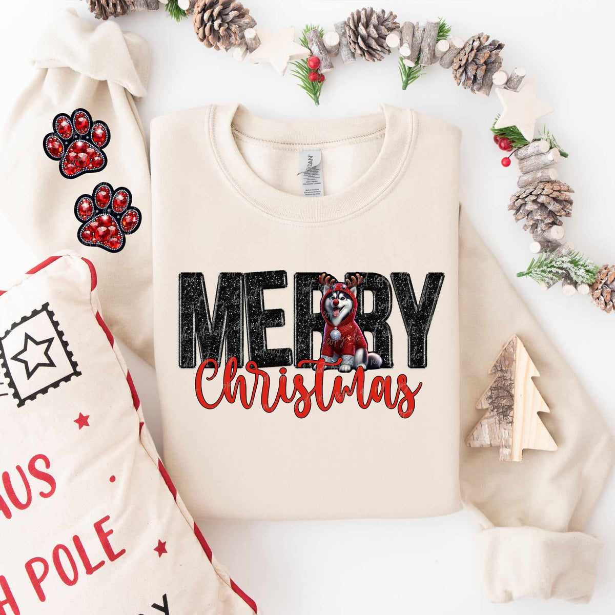 Merry Christmas husky FRONT ONLY (VIRGO) 53844 DTF transfer