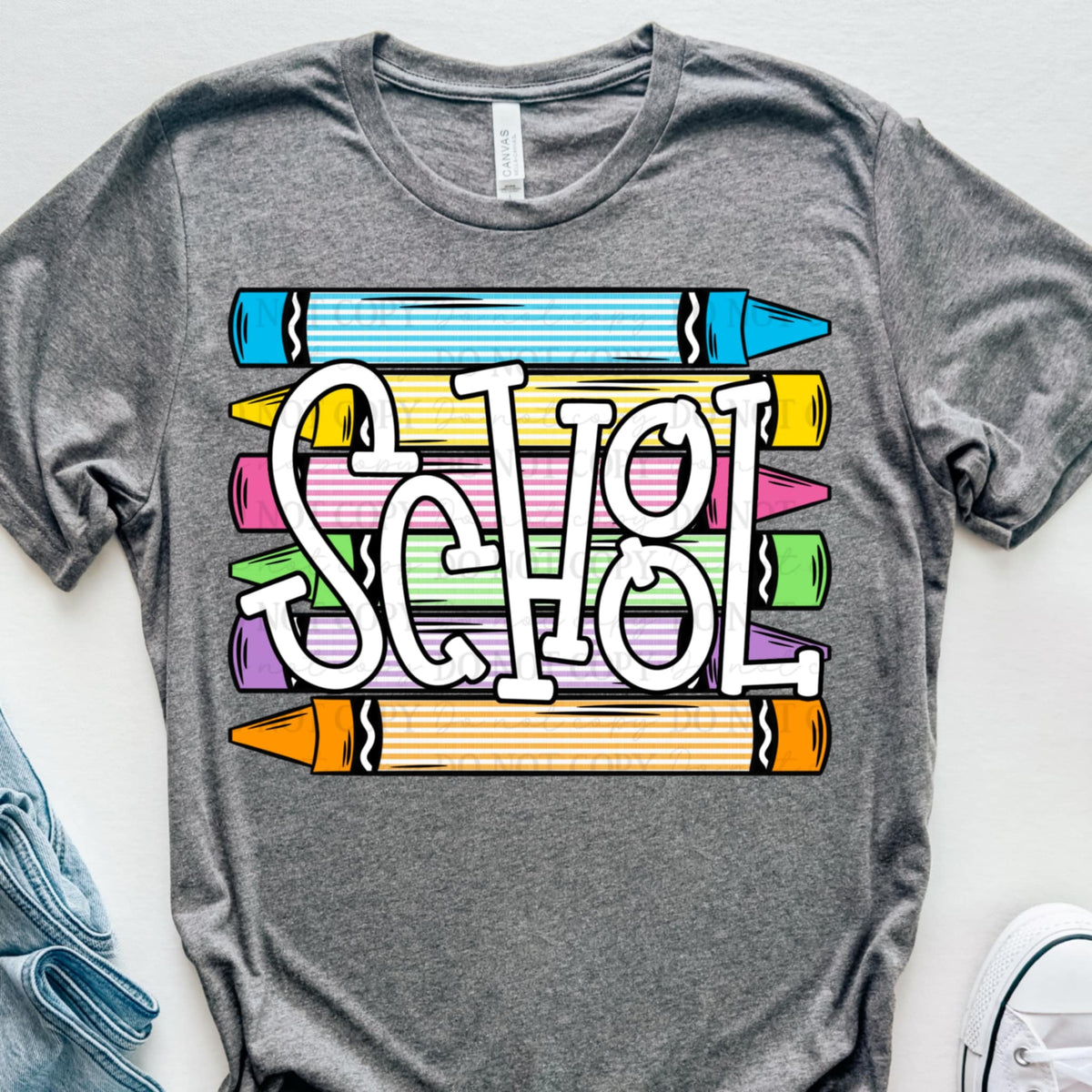 School striped crayons ABD DTF transfer