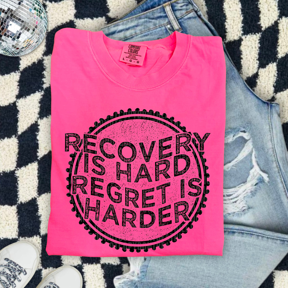 Recovery is hard regret is harder BLACK 103652 DTF transfer