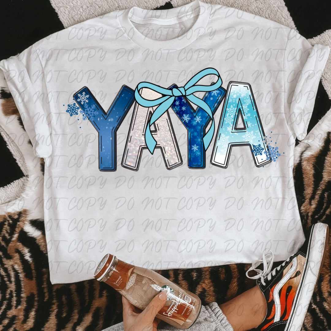 Yaya blue wrapping paper font (VINTAGE) 64139 DTF transfer