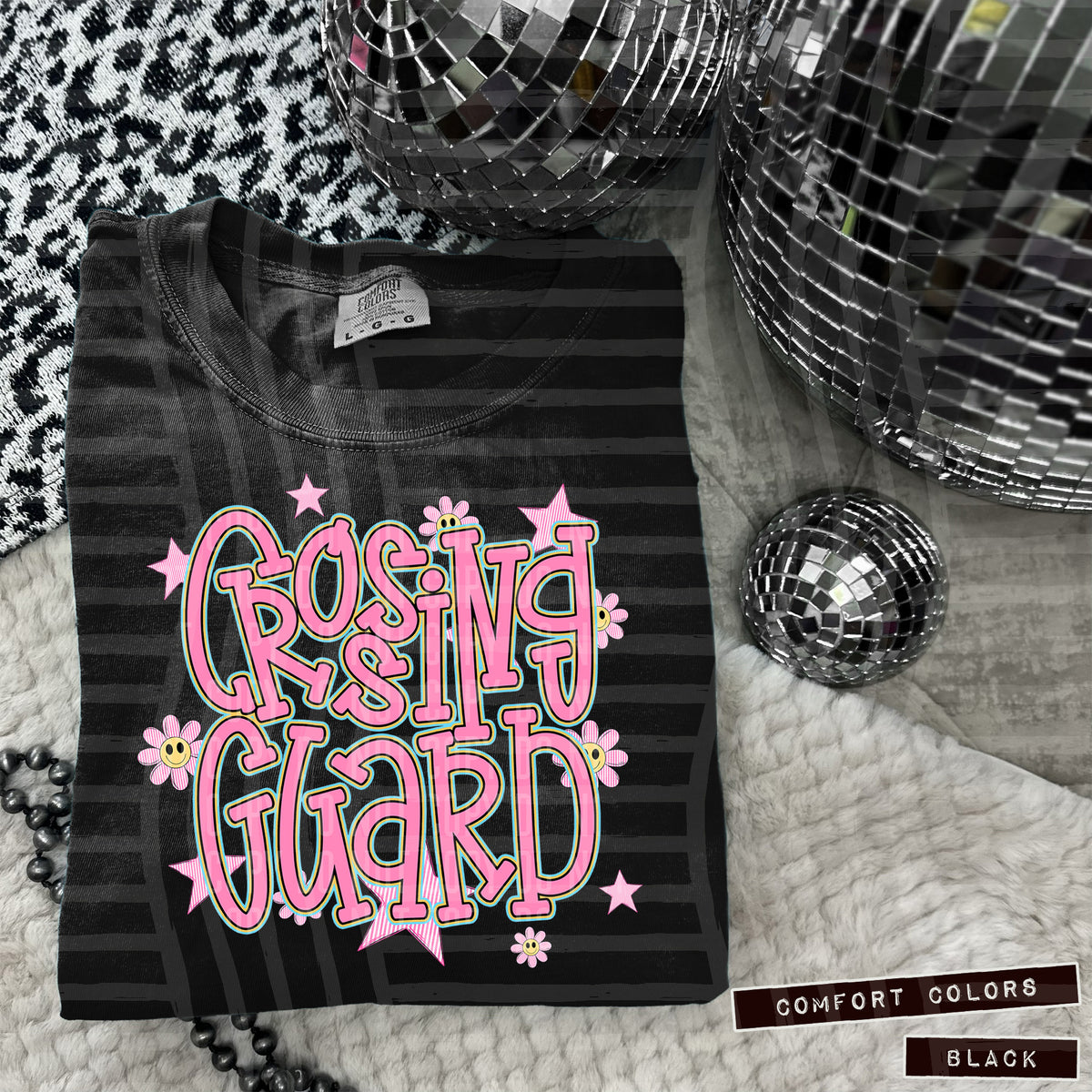 Crossing Guard Pink Flowers And Stars 104936 DTF transfer