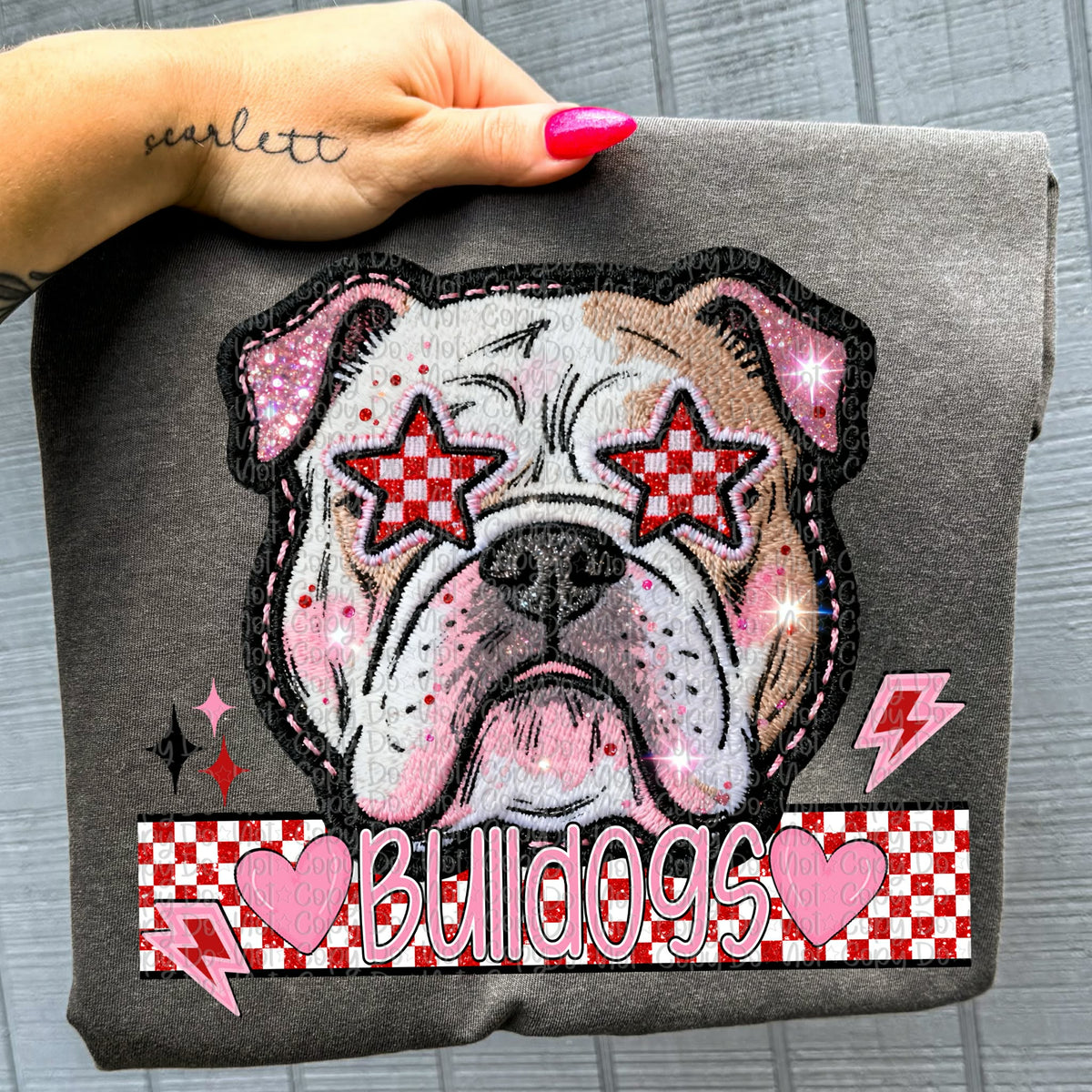 Bulldogs faux embroidery valentines (virgo) DTF transfer