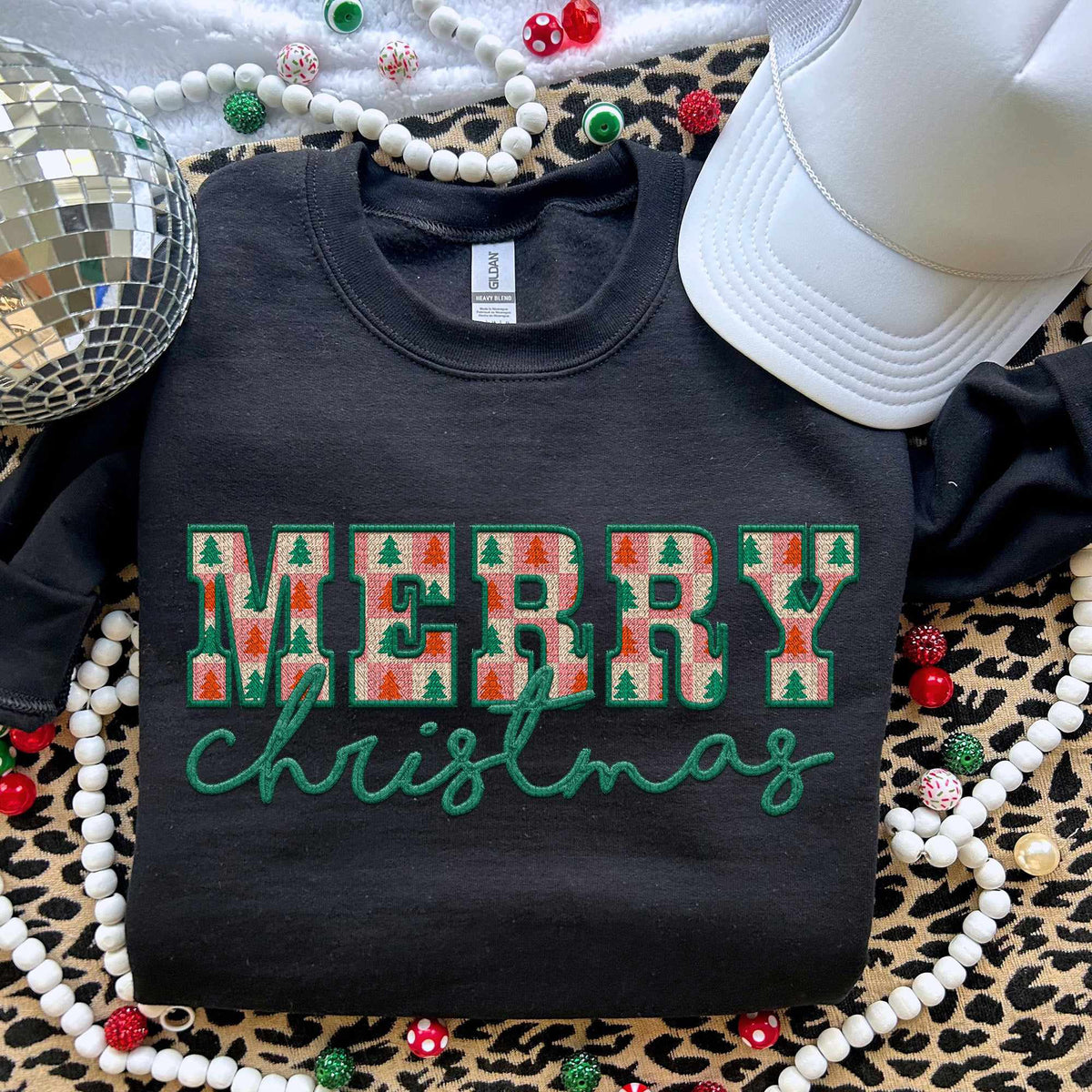 Merry Christmas tree filled green font (HW) 70157 DTF transfer