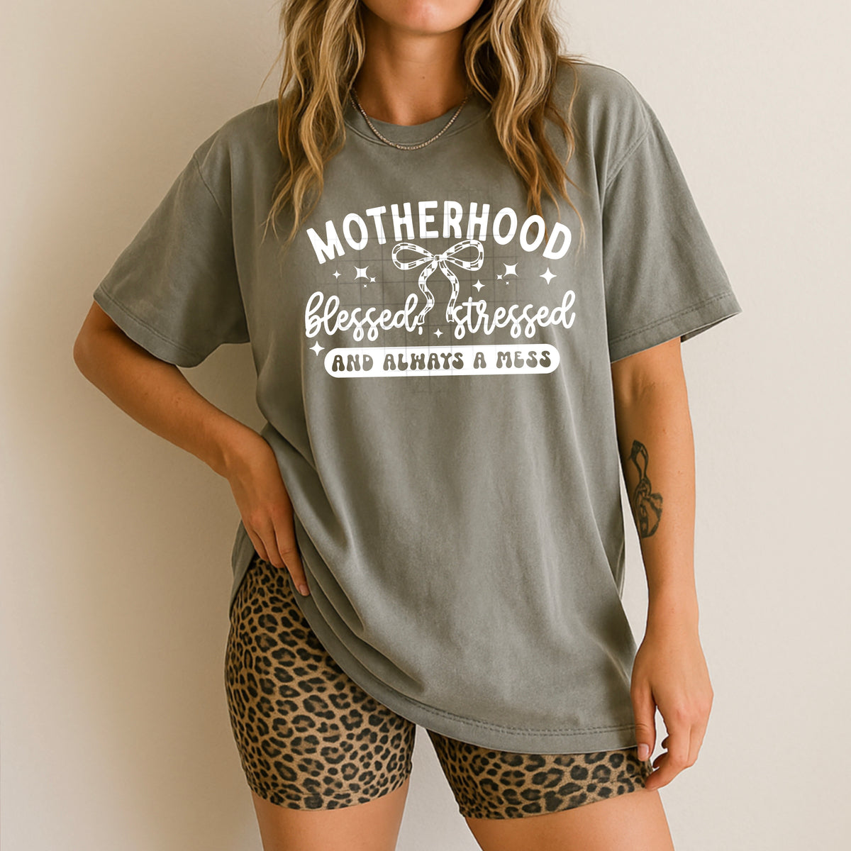 Motherhood Blessed Stressed WHITE (CSC) DTF Transfer