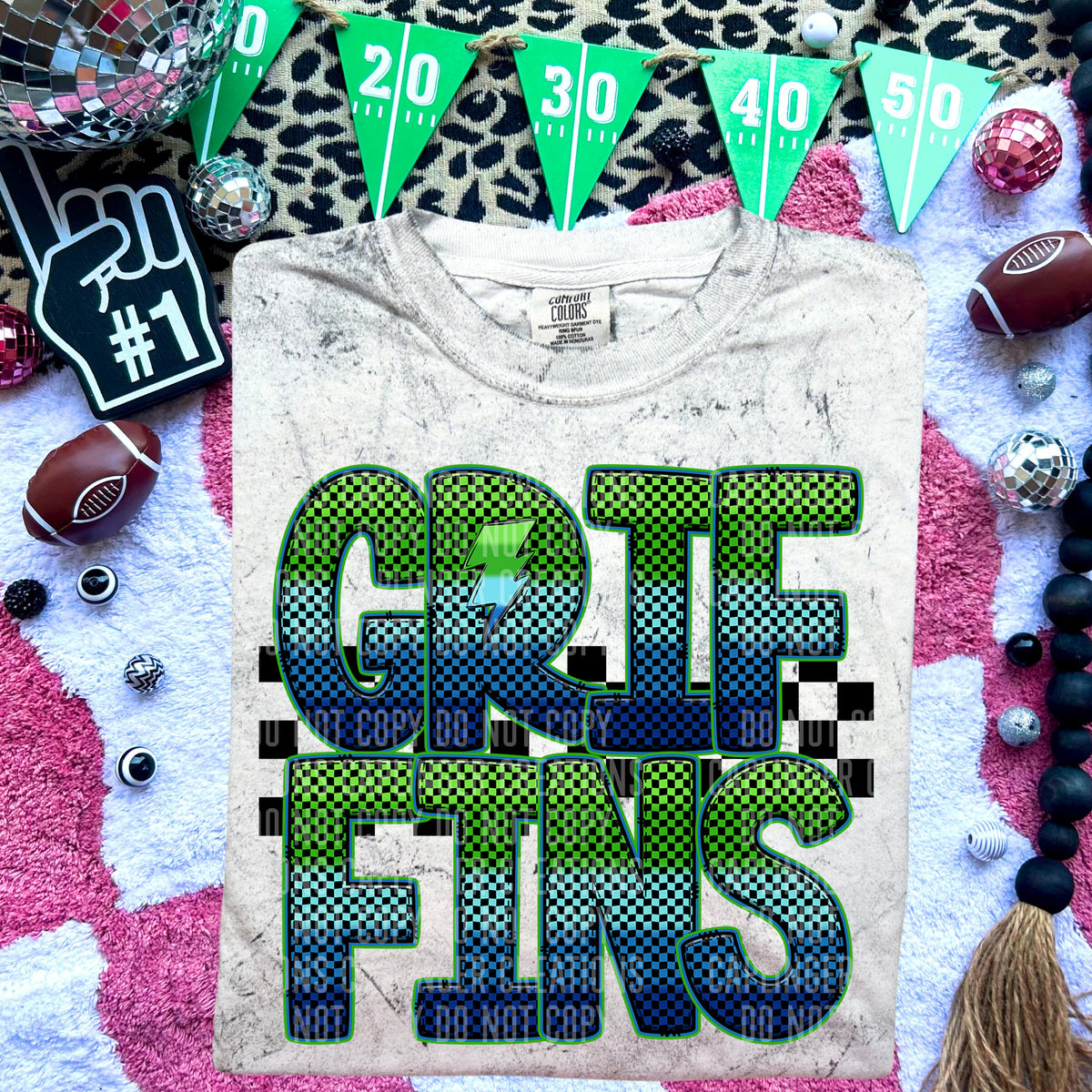 Griffins Blue and Green Checkered (Caplinger) DTF transfer