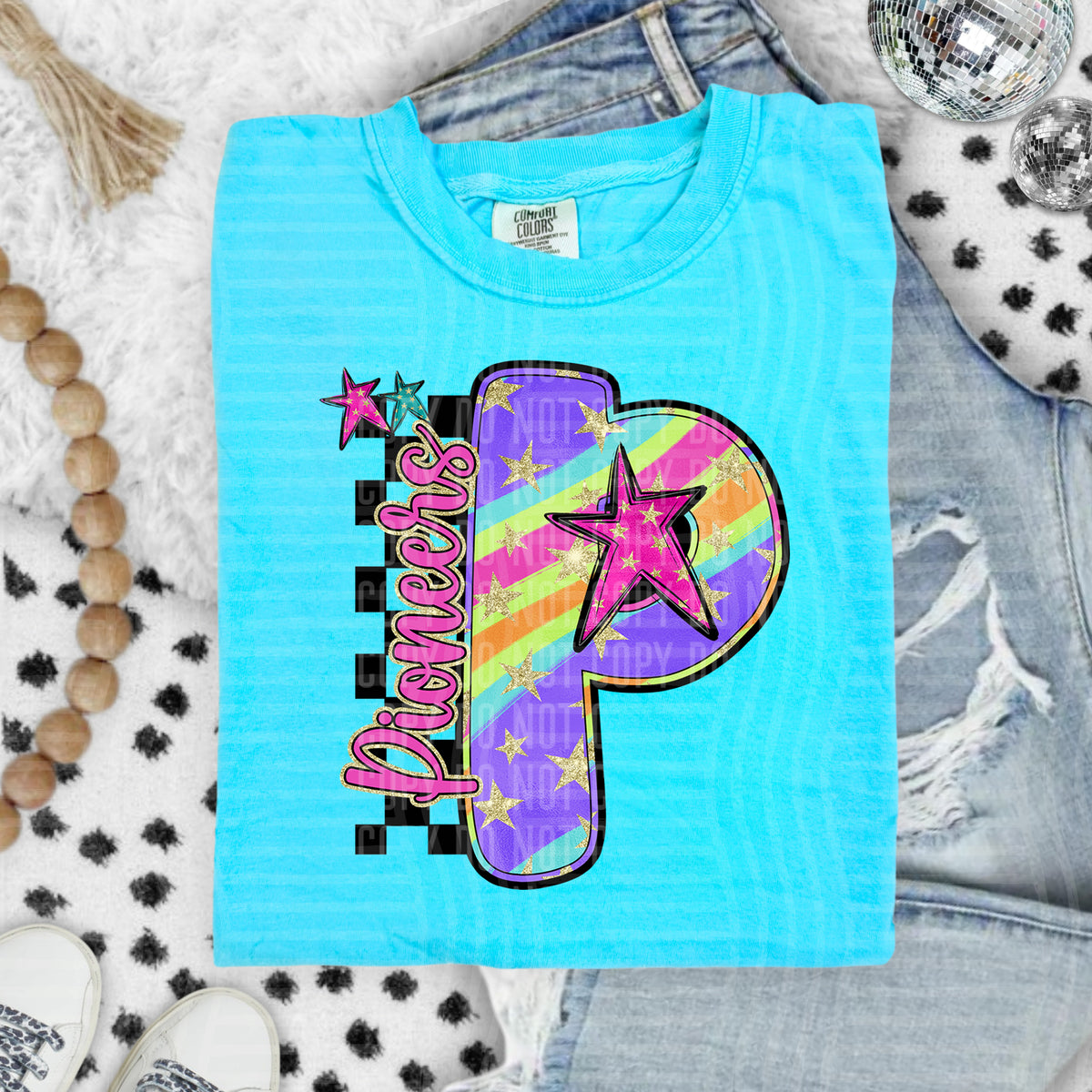 Pioneers Colorful Retro Rainbow Letter P With Stars And Checker 108135 DTF transfer