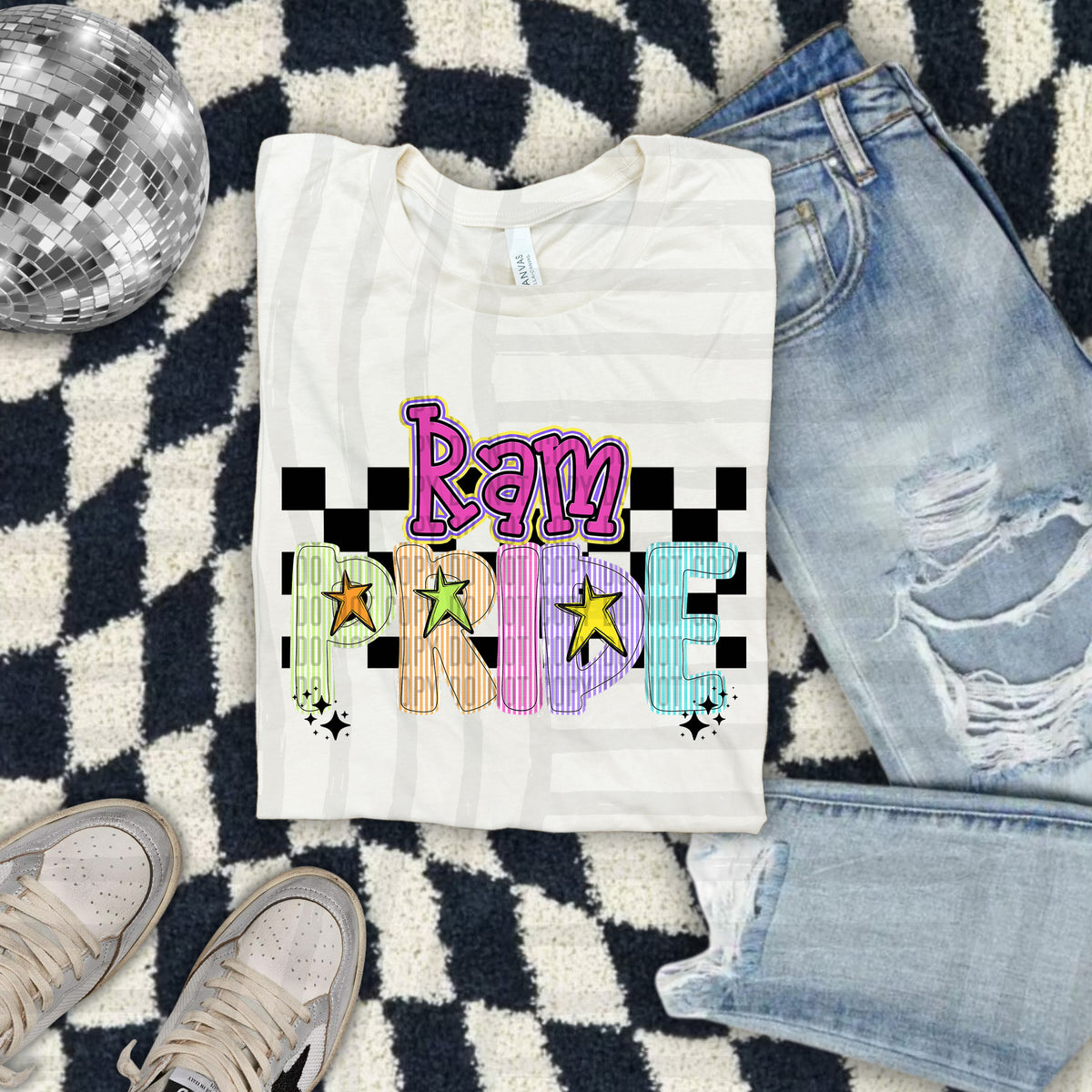 Ram Pride - Colorful Stripe With Stars And Checker 108223 DTF transfer