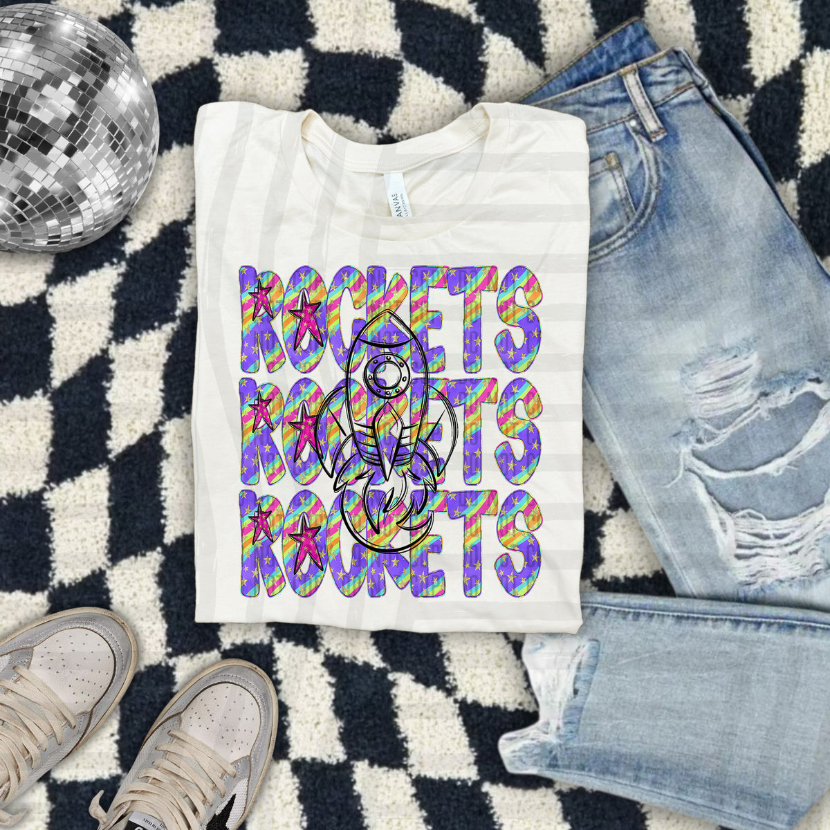 Rockets Colorful Word Stacked With Stars 108592 DTF Transfer