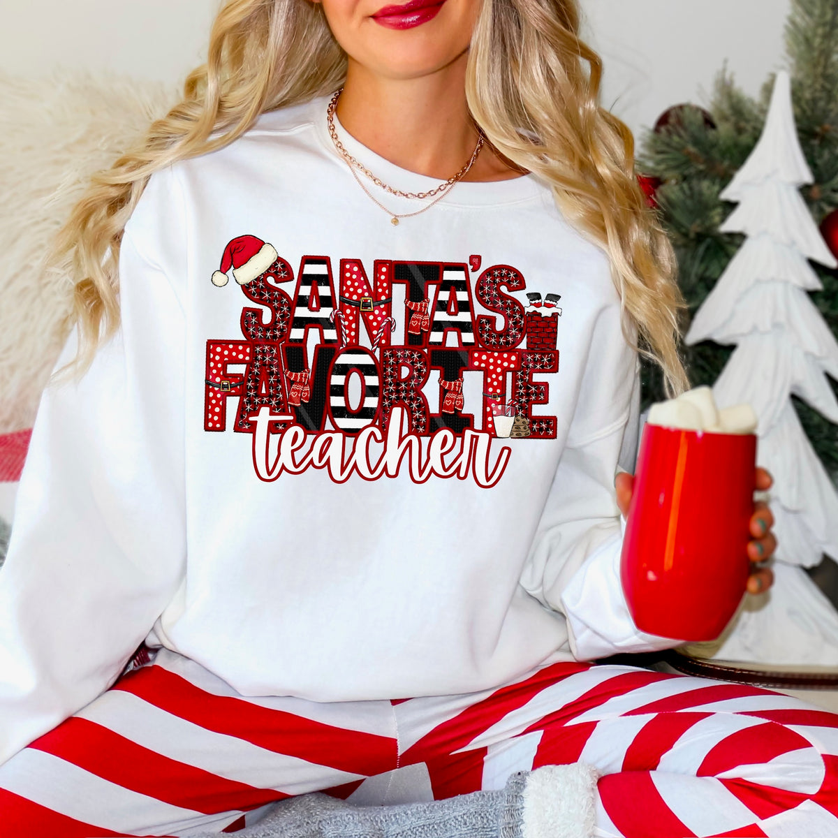 Santa’s Favorite teacher with Santa hat DTF transfer
