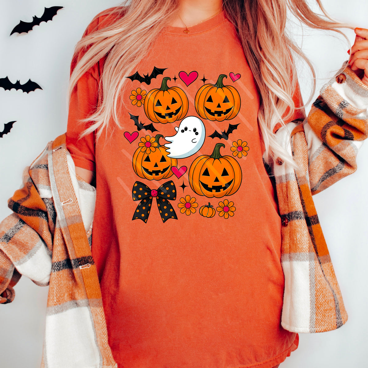 Pumpkin collage with ghost and hearts 110856 DTF transfer